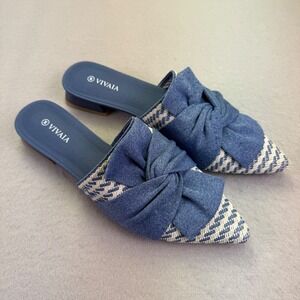 Vivaia Shoes Women's Size 9 - 40 NEW Denim Bow Flats White Pointed Toe No Tags